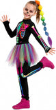 3PCS Kids Skeleton Costume, Halloween Costumes for Girls | Skeleton jumpsuit with rainbow braids and tutu skirts girls day of the dead role play outfits