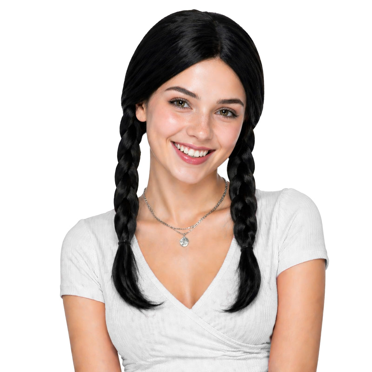 Black Braided Wig with Twin Tail for Women