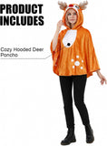 Womens Ginger Deer Costume Hooded Spotted Fawn Poncho Cape