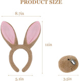 White/Brown/Black Bunny Ears Headband & Tail Costume Set