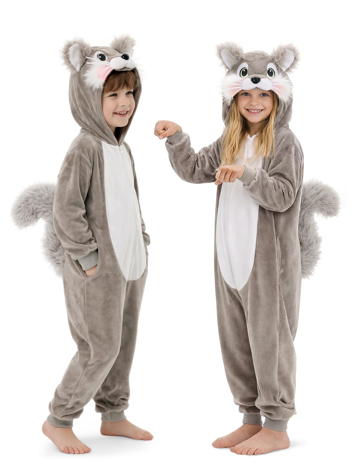 Kids Squirrel Costume for Girls & Boys - 3D Hooded Animal Jumpsuit for Halloween Party