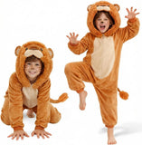 Kids Lion Costume for Girls & Boys - 3D Hooded Animal Jumpsuit for Halloween Party