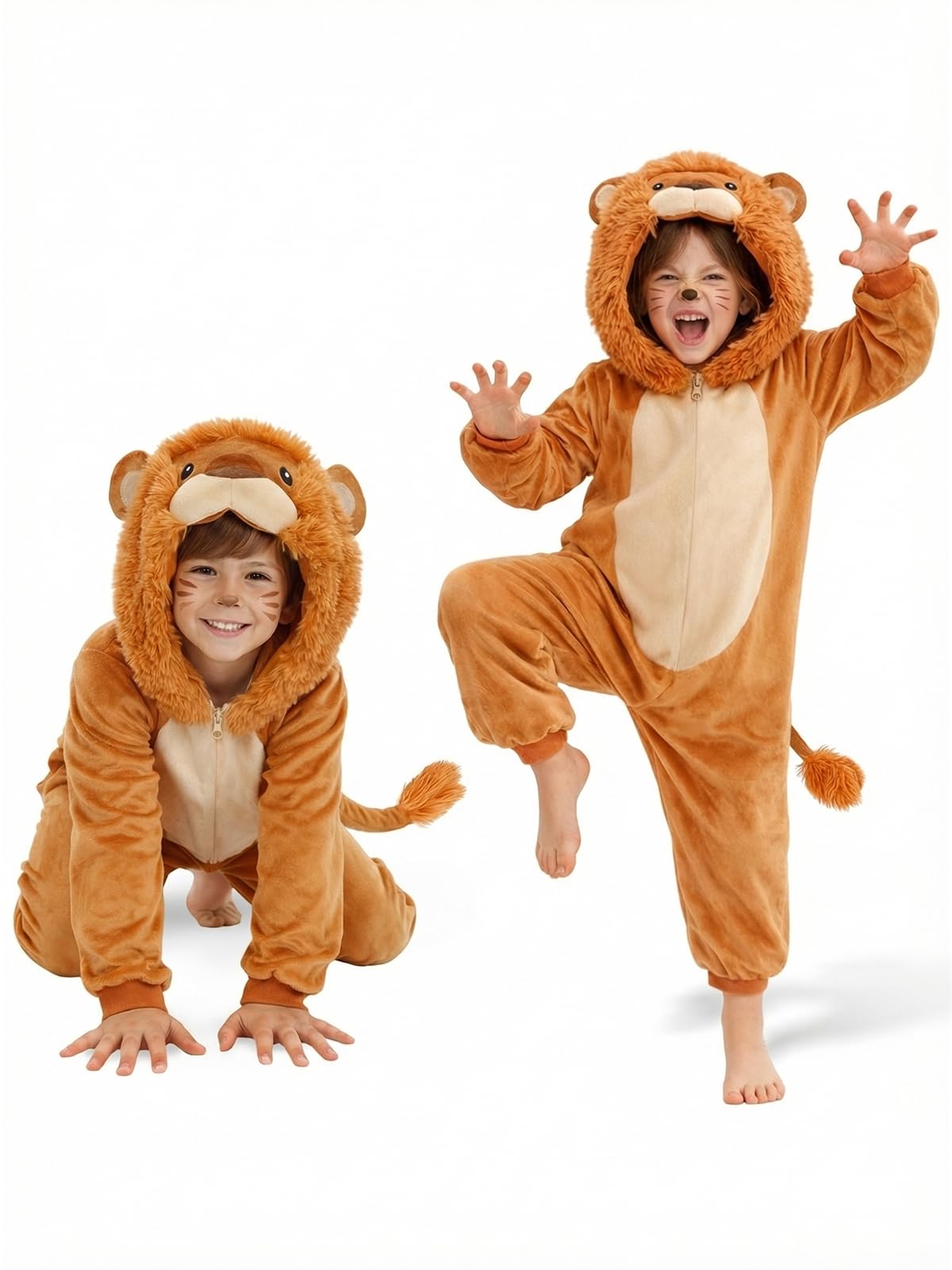 Kids Lion Costume for Girls & Boys - 3D Hooded Animal Jumpsuit for Halloween Party
