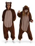 Adult Upgraded Brown Bear Onesie Costume - 3D Hooded Animal One-Piece Pajama for Halloween Men Women