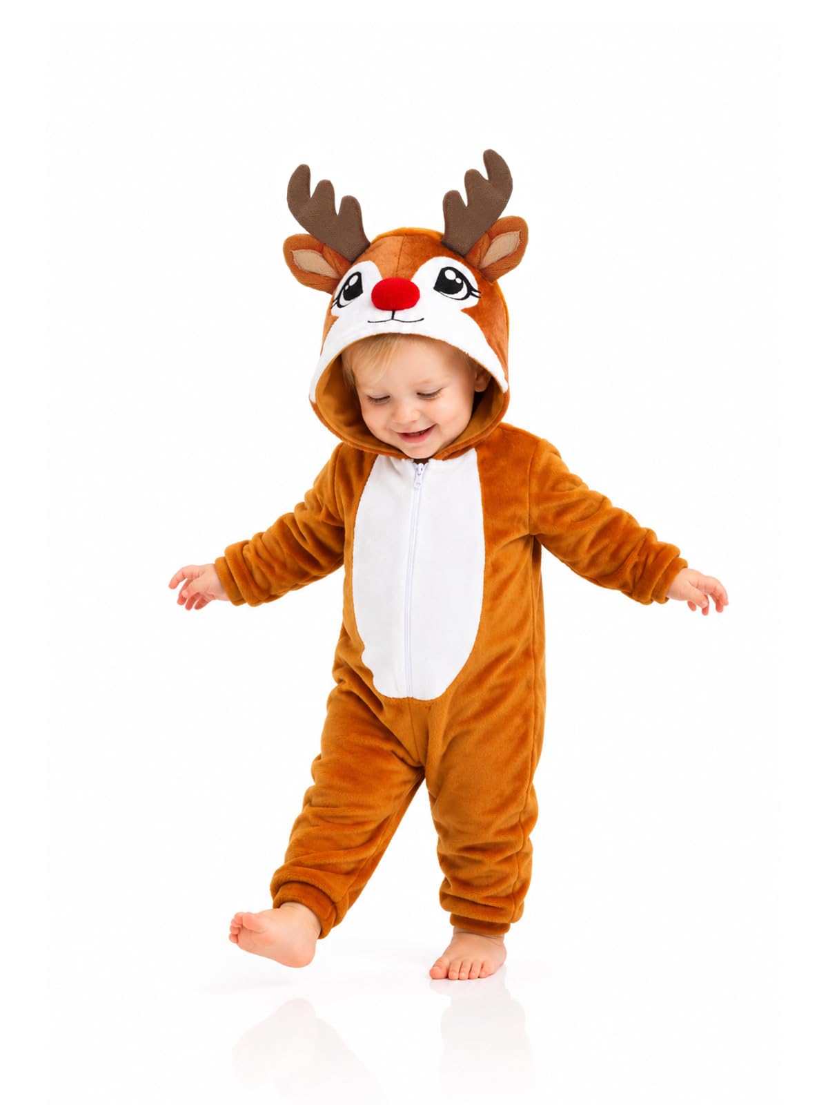 Toddler Light Brown Reindeer Costume for Girls & Boys - 3D Hooded Animal Jumpsuit for Halloween Party