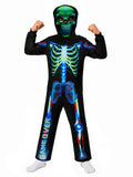 Kids Game Over Skeleton Halloween Costume, Boys Skeleton Hooded Jumpsuit Outfit with Mask
