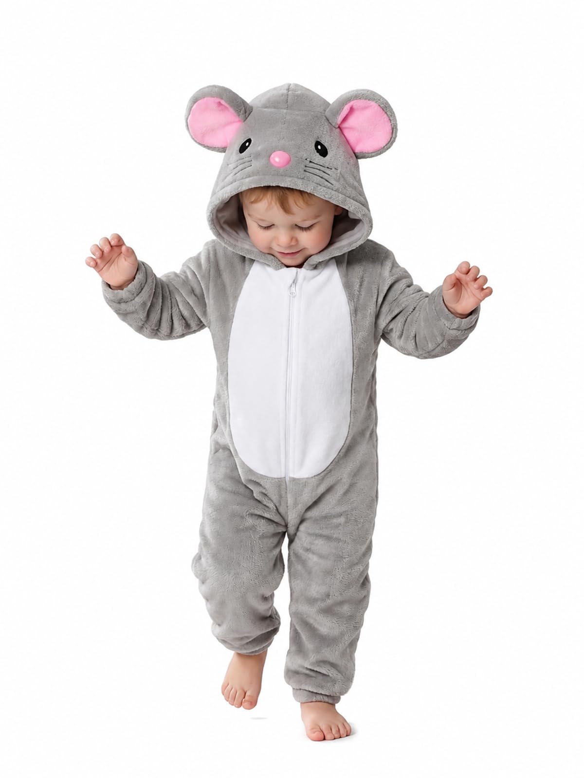 Toddler Mouse Costume for Girls & Boys - 3D Hooded Animal Jumpsuit for Halloween Party