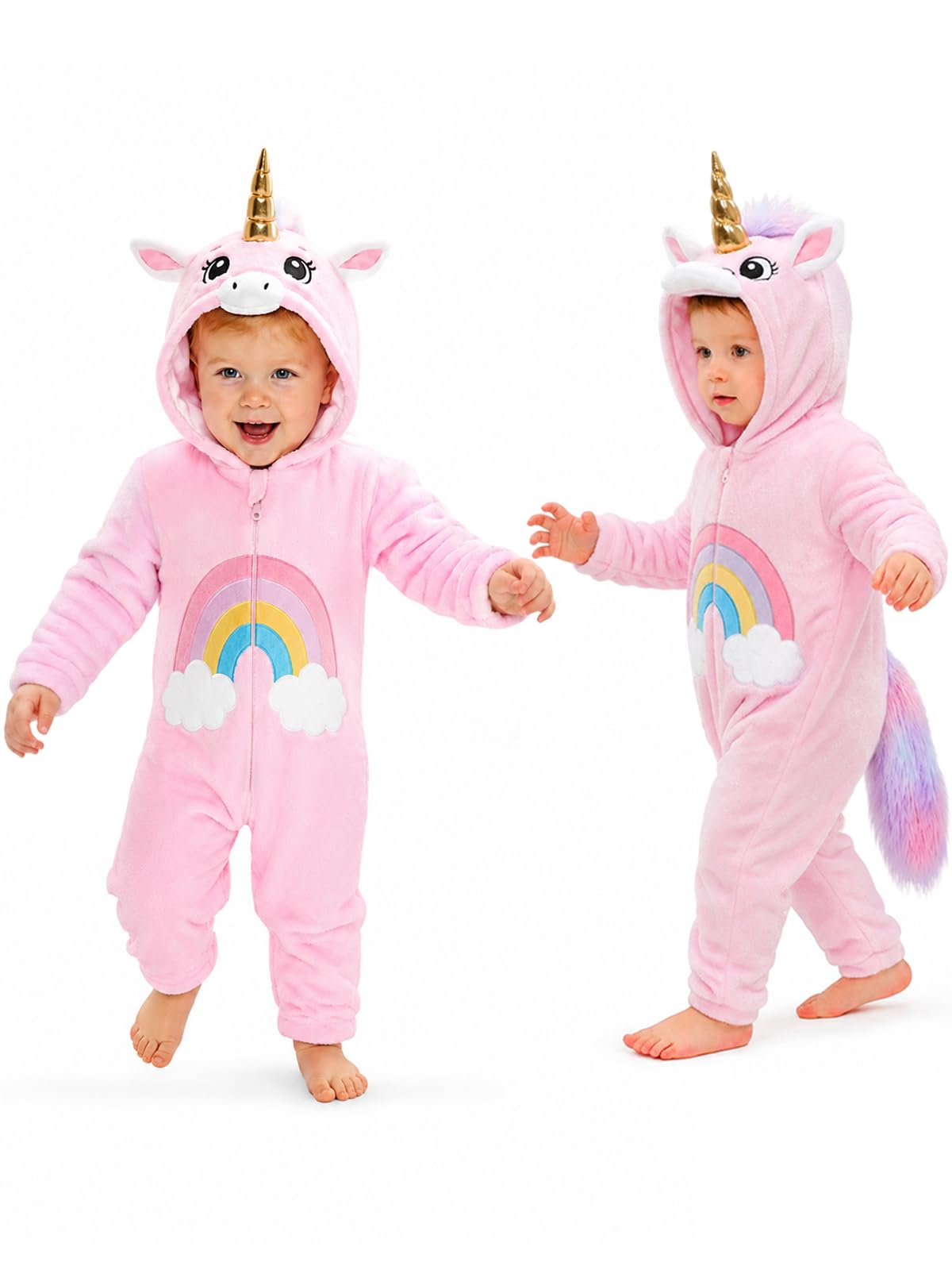 Toddler Unicorn Costume for Girls & Boys - 3D Hooded Animal Jumpsuit for Halloween Party