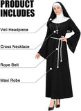 4 PCS Womens Nun Costume Set Traditional Black & White Dress