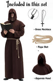 Men's Medieval Hooded Priest Costume - Friar Monk Robe for Renaissance Cosplay Halloween