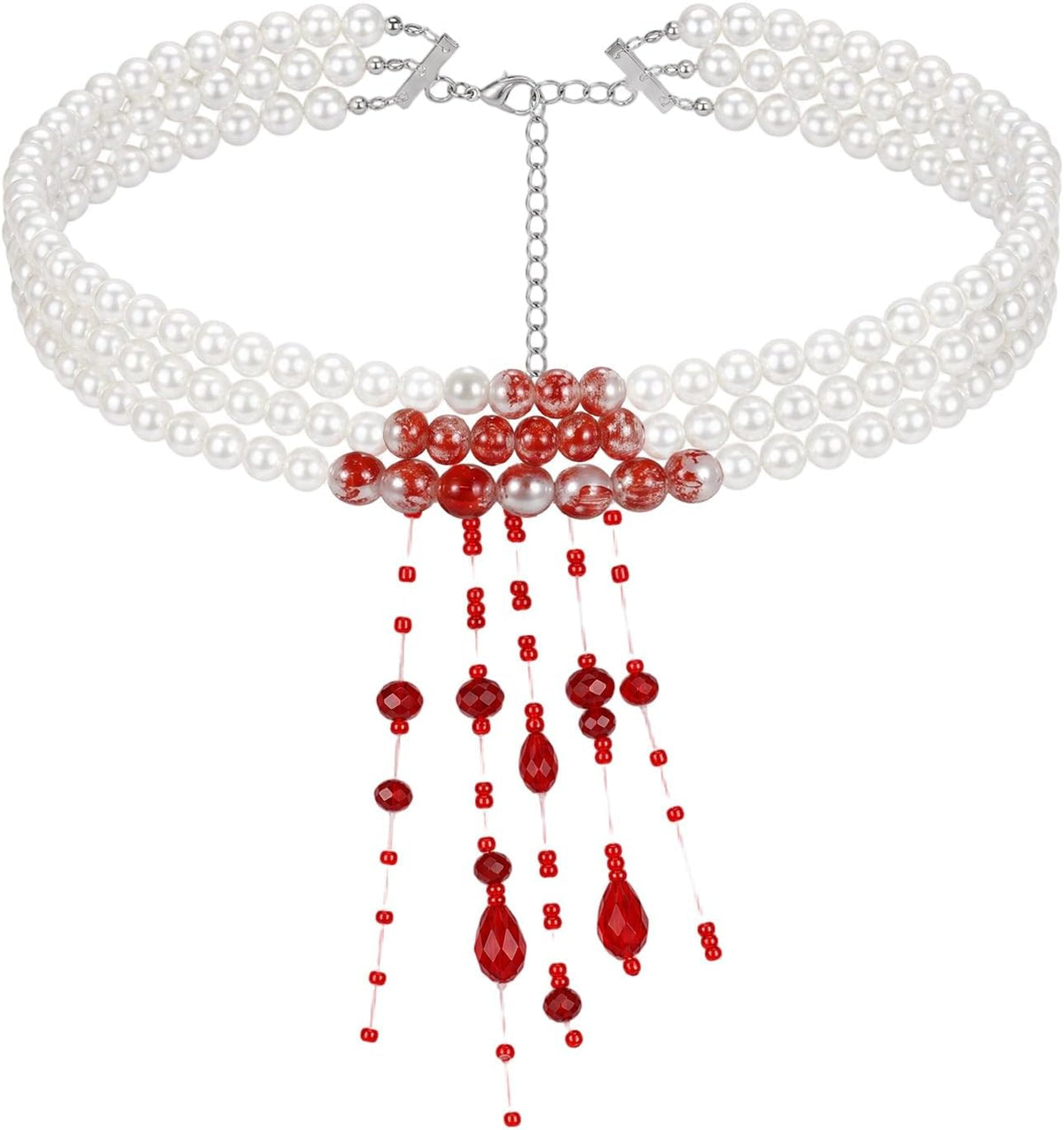 Vampire Necklace for Women, Pearl Choker with Red Drip Beads