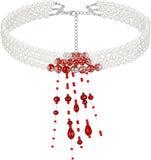 Vampire Necklace for Women, Pearl Choker with Red Drip Beads