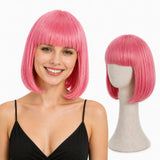 Short Pink Bob Wig with Bangs for Women