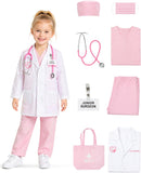 Kids Doctor Costume for Halloween – Medical Scrubs Dress Up Outfit with Lab Coat and Surgical Cap