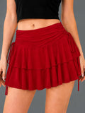 Women's Y2k Mini Ruffle Skirt with Shorts, High Waisted Tiered Layers Skort, Side Drawstrin Skater Skirt