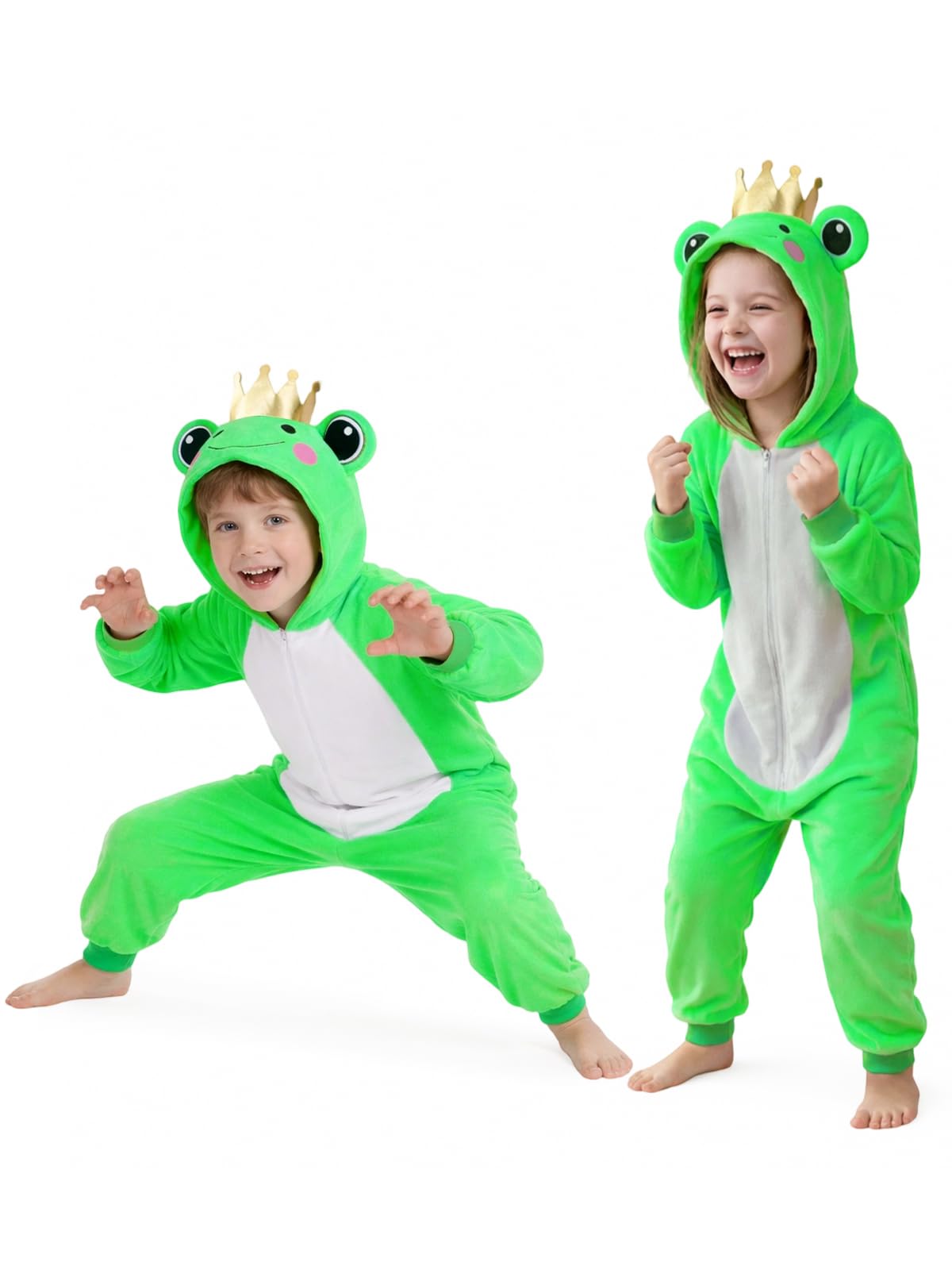 Kids Frog Costume for Girls & Boys - 3D Hooded Animal Jumpsuit Costume for Halloween Party