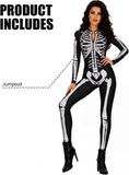 Skeleton Onesie, Skeleton Bodysuit for Women, Halloween Zipper Front Slim Fit Jumpsuit Catsuit