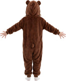 Kids Brown Bear Costume for Girls & Boys - 3D Hooded Animal Jumpsuit for Halloween Party
