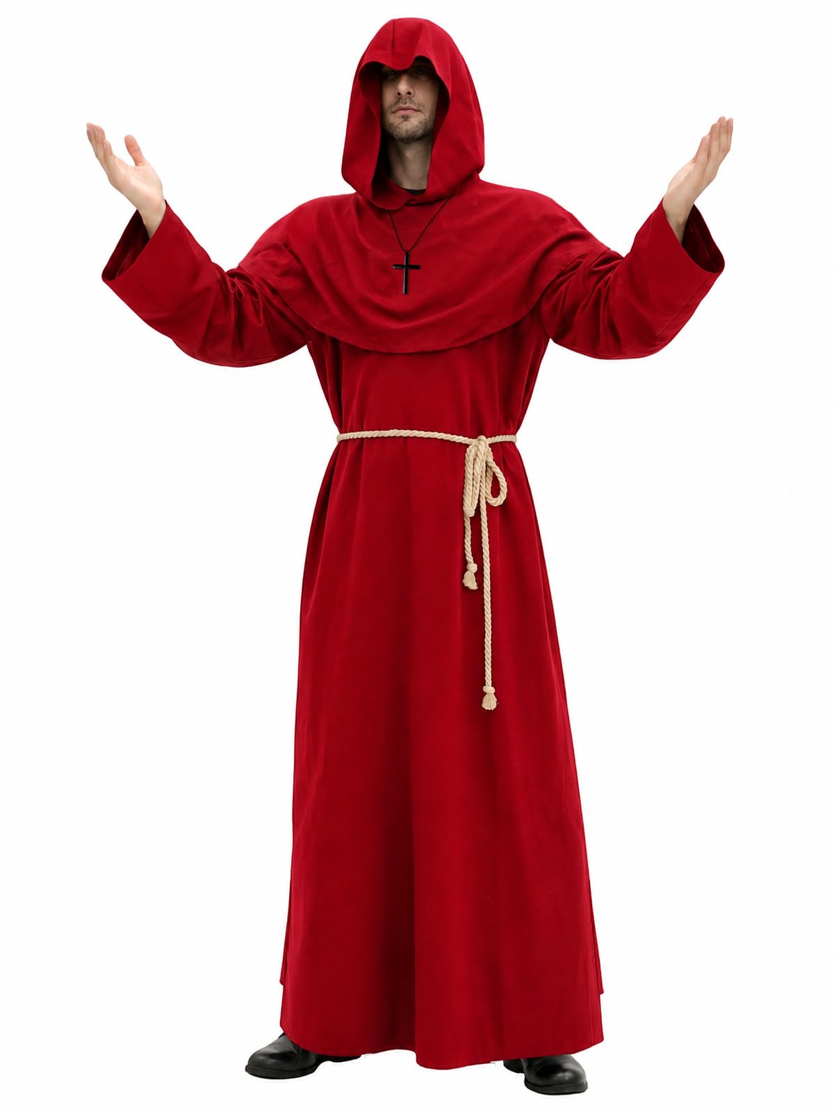 Men's Medieval Hooded Priest Costume - Friar Monk Robe for Renaissance Cosplay Halloween