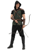 Men's Medieval Renaissance Archer Costume Adult Hooded Forest Hunter Costume for Halloween Cosplay Party