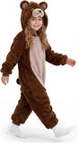 Kids Brown Bear Costume for Girls & Boys - 3D Hooded Animal Jumpsuit for Halloween Party