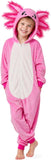 Kids Axolotl Costume for Girls & Boys - 3D Hooded Salamander Jumpsuit Costume for Halloween Party