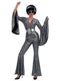 7 PCS Womens Metallic Disco Costume Set with Jumpsuit
