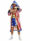 Men's Patriotic Boxing Champion Costume Adult American Flag Boxer Robe Outfit for Halloween Party