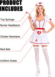 5 PCS Women's White Nurse Costume, Cute Halloween Outfit Adult