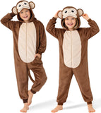 Kids Monkey Costume for Girls & Boys - 3D Hooded Animal Jumpsuit Costume for Halloween Party
