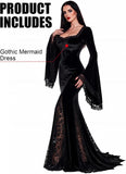 Vampire Costume Women, Gothic Black Long Dress, Mermaid Fishtail Gown, Witch Cosplay Maxi Dress