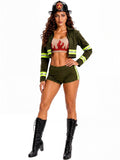 4 PCS Firefighter Costume for Women, Olive Green Halloween Costumes