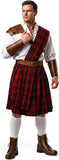 Men’s Scottish Warrior Costume, Medieval Tartan Kilt Outfit with Belt and Arm Guards for Halloween Cosplay
