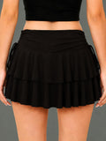 Women's Y2k Mini Ruffle Skirt with Shorts, High Waisted Tiered Layers Skort, Side Drawstrin Skater Skirt