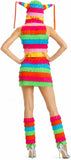 2 PCS Womens Halloween Pinata Costume Rainbow Fringe Dress