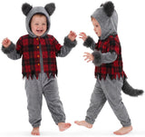 Toddler Werewolf Costume for Girls & Boys - 3D Hooded Animal Jumpsuit for Halloween Party