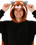 Adult Red Panda Onesie Costume - 3D Hooded Animal One-Piece Pajama for Halloween Men Women