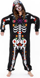 Adult Floral Skeleton Onesie Costume - One-Piece Pajama for Halloween Women