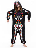Adult Floral Skeleton Onesie Costume - One-Piece Pajama for Halloween Women