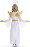 4 PCS Girls White Angel Costume Gold Wings Dress Halo Outfit