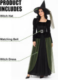Witch Costume for Women, 3 PCS Classic Gothic Dress, Elegant Fairytale Halloween Cosplay Outfit