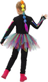 3PCS Kids Skeleton Costume, Halloween Costumes for Girls | Skeleton jumpsuit with rainbow braids and tutu skirts girls day of the dead role play outfits