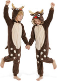 Kids Reindeer Costume for Girls & Boys - 3D Hooded Animal Jumpsuit Costume for Halloween & Christmas Party