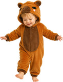 Toddler Brown Capybara Costume for Halloween with 3D Hood and Elastic Cuffs