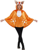 Womens Ginger Deer Costume Hooded Spotted Fawn Poncho Cape