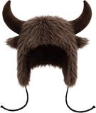 Brown Viking Horned Buffalo Hat, Halloween Costume Trooper Cap