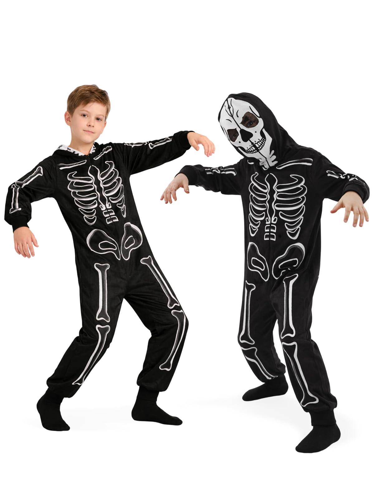Kids Skeleton Costume for Girls & Boys - 3D Hooded Animal Jumpsuit Costume for Halloween Party