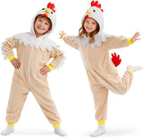 Kids Chicken Costume for Girls & Boys - 3D Hooded Rooster Jumpsuit Costume for Halloween Party