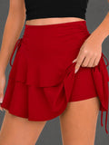 Women's Y2k Mini Ruffle Skirt with Shorts, High Waisted Tiered Layers Skort, Side Drawstrin Skater Skirt