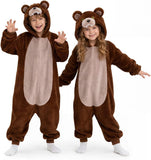 Kids Brown Bear Costume for Girls & Boys - 3D Hooded Animal Jumpsuit for Halloween Party